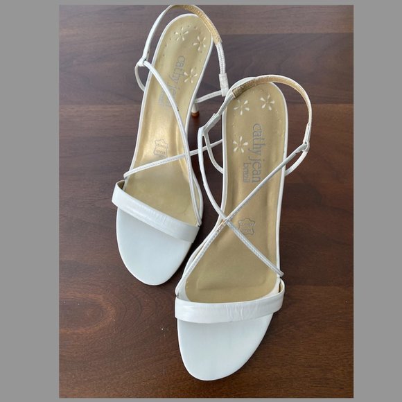 High heeled stappy sandals, size 8, all leather, white colour - Picture 2 of 3